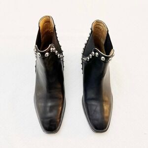 Zara Black Leather Biker Boots Silver Brad Accented Size 38